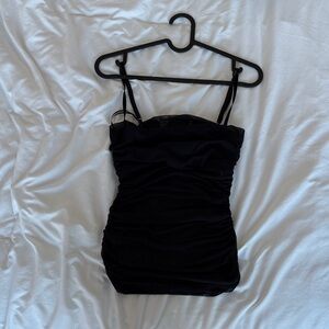 Women's Black Ruched Spaghetti Strap Cami